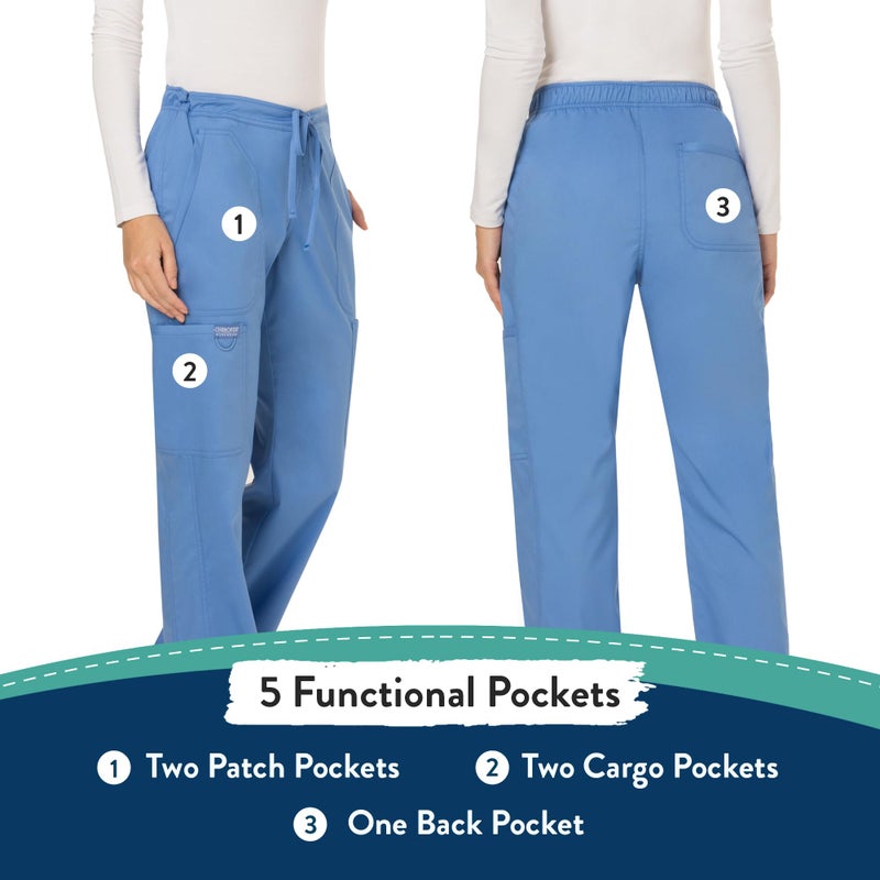 Cherokee Scrubs for Women Mid Rise Moderate Flare Drawstring Pant with 5 Pockets, Ultra Soft & Breathable Fabric - WW120 - WW120, M, Ciel Blue - Image 5